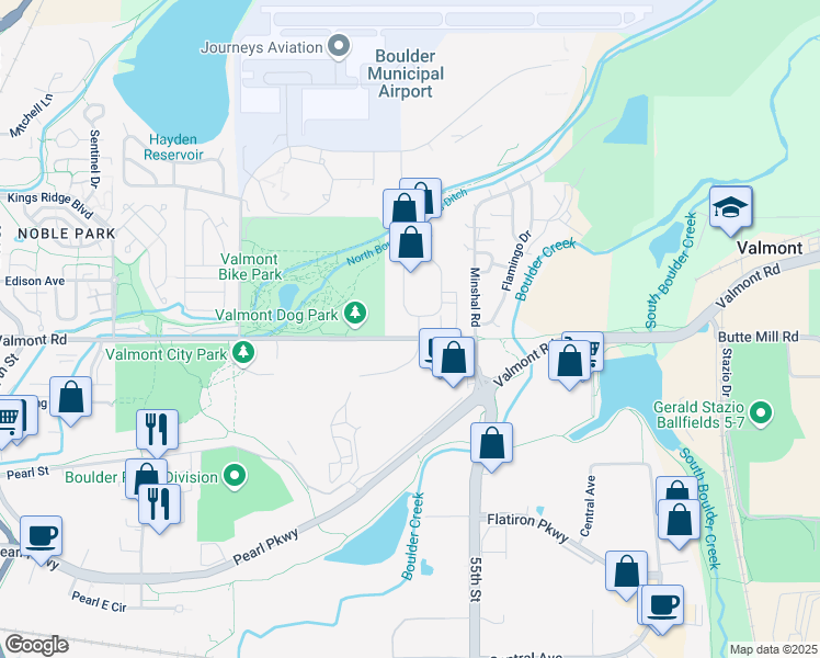 map of restaurants, bars, coffee shops, grocery stores, and more near 3005 Sterling Circle in Boulder