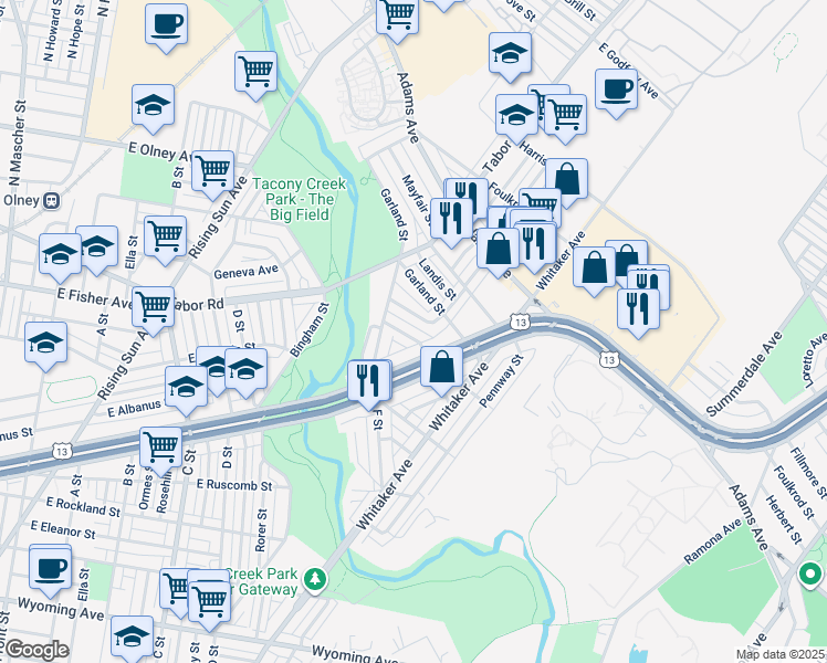 map of restaurants, bars, coffee shops, grocery stores, and more near 771 Smylie Road in Philadelphia