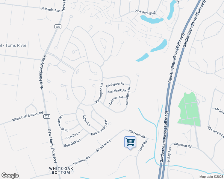 map of restaurants, bars, coffee shops, grocery stores, and more near 1586 Crimson Road in Toms River