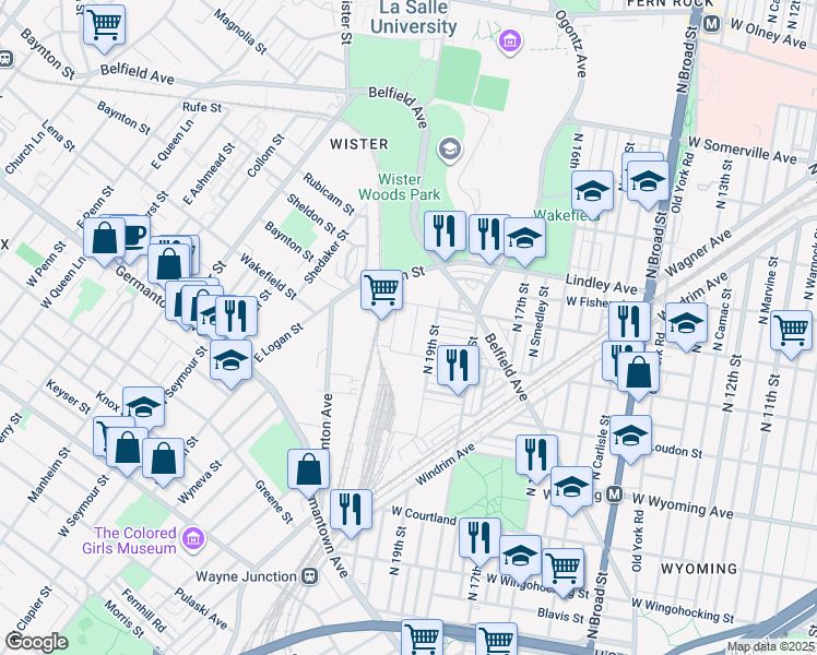 map of restaurants, bars, coffee shops, grocery stores, and more near 4928 North Uber Street in Philadelphia