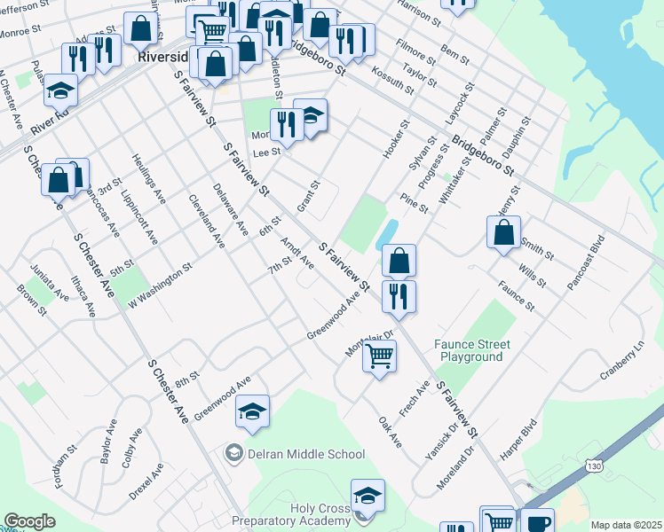 map of restaurants, bars, coffee shops, grocery stores, and more near 738 Arndt Avenue in Riverside