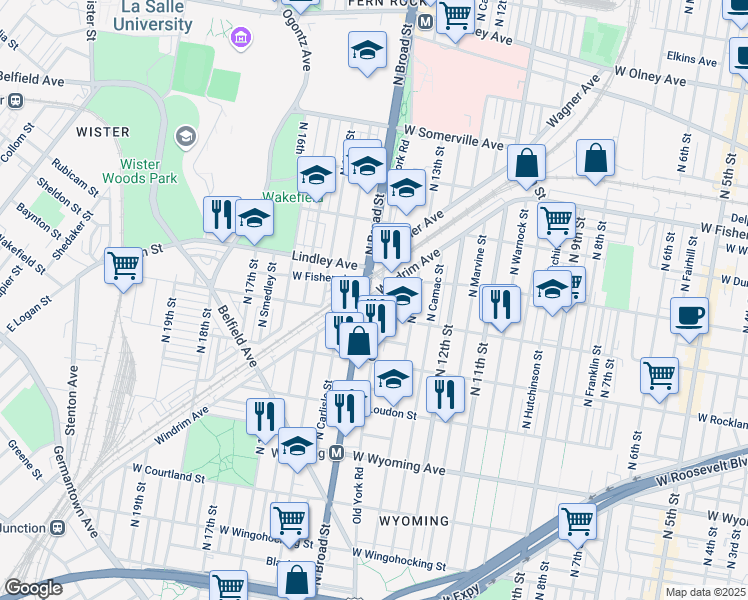 map of restaurants, bars, coffee shops, grocery stores, and more near in Philadelphia