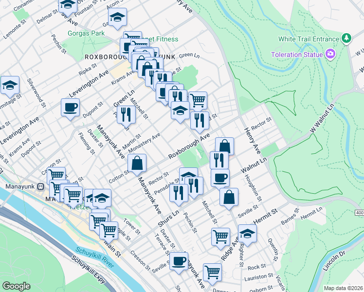 map of restaurants, bars, coffee shops, grocery stores, and more near in Philadelphia