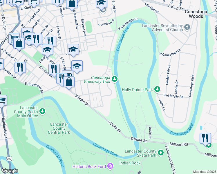 map of restaurants, bars, coffee shops, grocery stores, and more near 770 Almanac Avenue in Lancaster