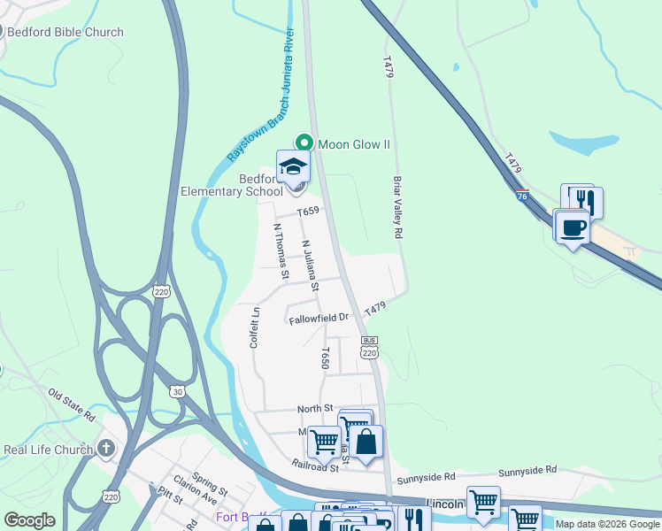 map of restaurants, bars, coffee shops, grocery stores, and more near 100 Colfelt Lane in Bedford