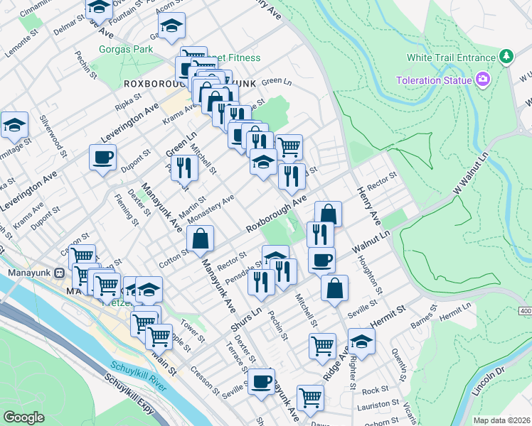 map of restaurants, bars, coffee shops, grocery stores, and more near in Philadelphia