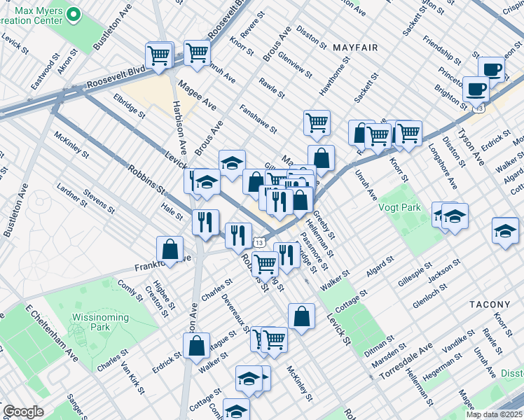 map of restaurants, bars, coffee shops, grocery stores, and more near in Philadelphia