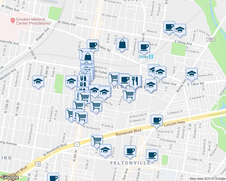 map of restaurants, bars, coffee shops, grocery stores, and more near 248 West Duncannon Avenue in Philadelphia