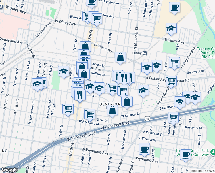 map of restaurants, bars, coffee shops, grocery stores, and more near 248 West Duncannon Avenue in Philadelphia