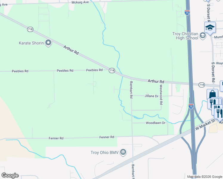 map of restaurants, bars, coffee shops, grocery stores, and more near 614 Barnhart Road in Troy