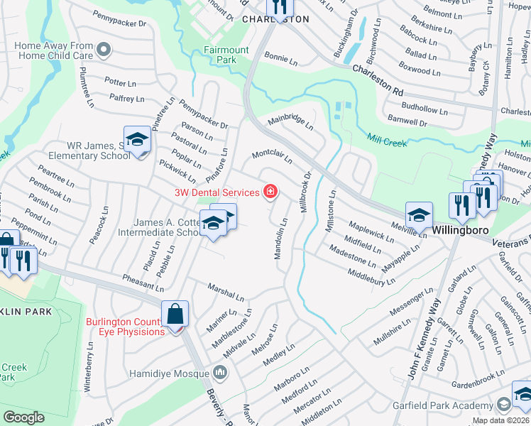 map of restaurants, bars, coffee shops, grocery stores, and more near in Willingboro