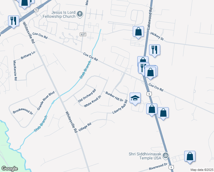 map of restaurants, bars, coffee shops, grocery stores, and more near 1904 White Knoll Drive in Toms River