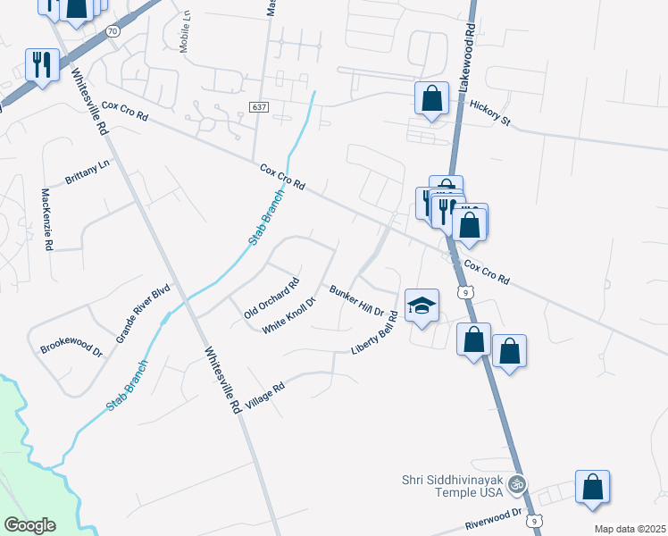 map of restaurants, bars, coffee shops, grocery stores, and more near 1904 White Knoll Drive in Toms River