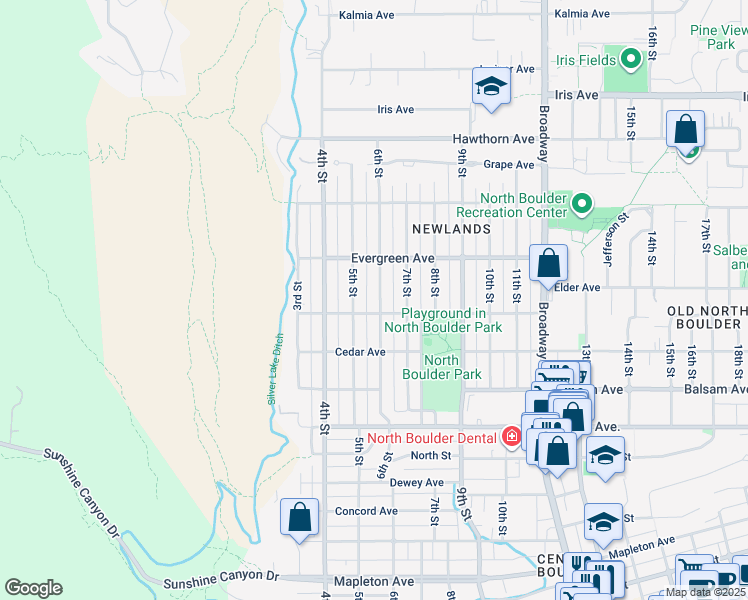 map of restaurants, bars, coffee shops, grocery stores, and more near 2953 6th Street in Boulder