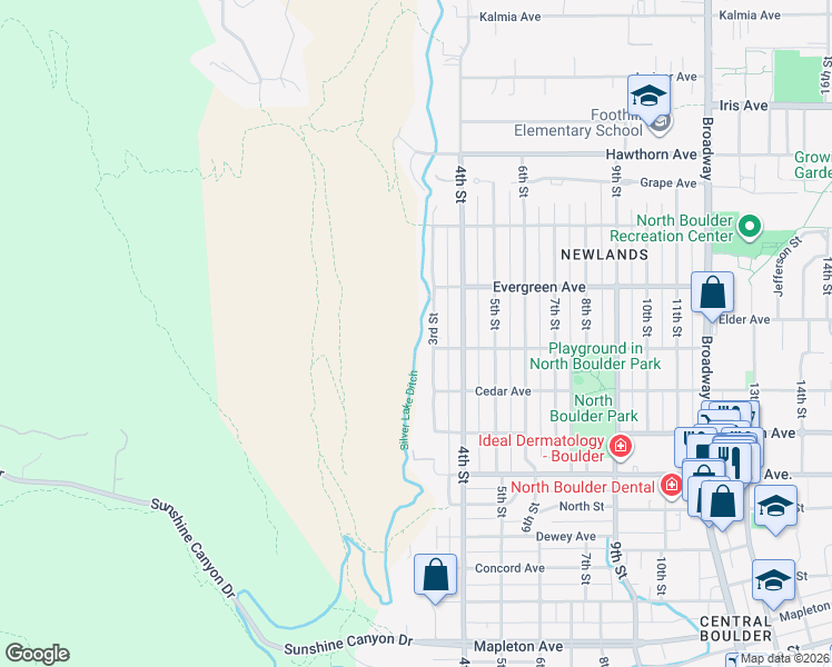 map of restaurants, bars, coffee shops, grocery stores, and more near 2945 3rd Street in Boulder