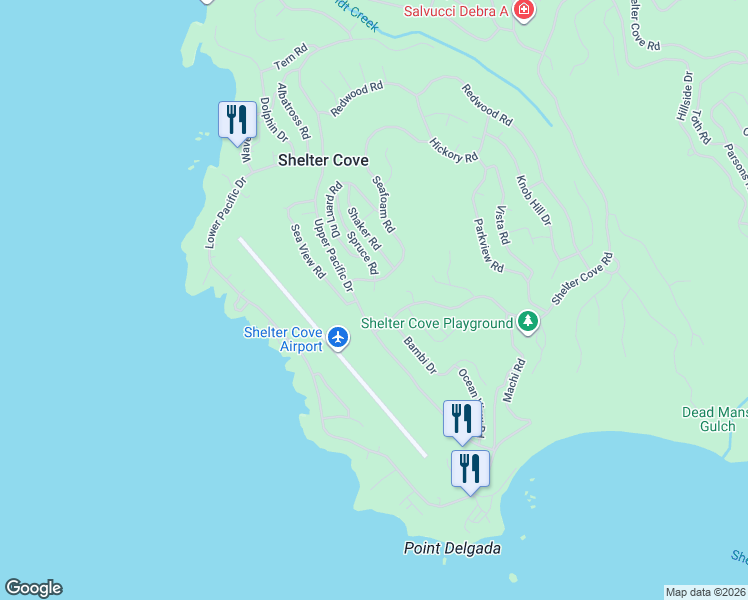 map of restaurants, bars, coffee shops, grocery stores, and more near 22 Spruce Court in Whitethorn