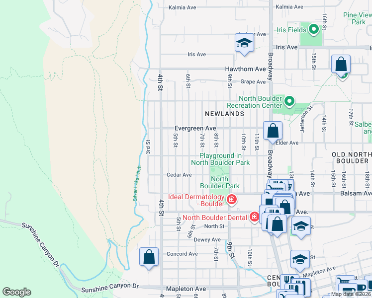 map of restaurants, bars, coffee shops, grocery stores, and more near 2953 6th Street in Boulder