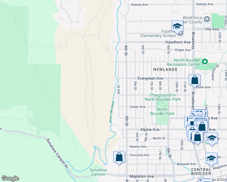 map of restaurants, bars, coffee shops, grocery stores, and more near 2945 3rd Street in Boulder