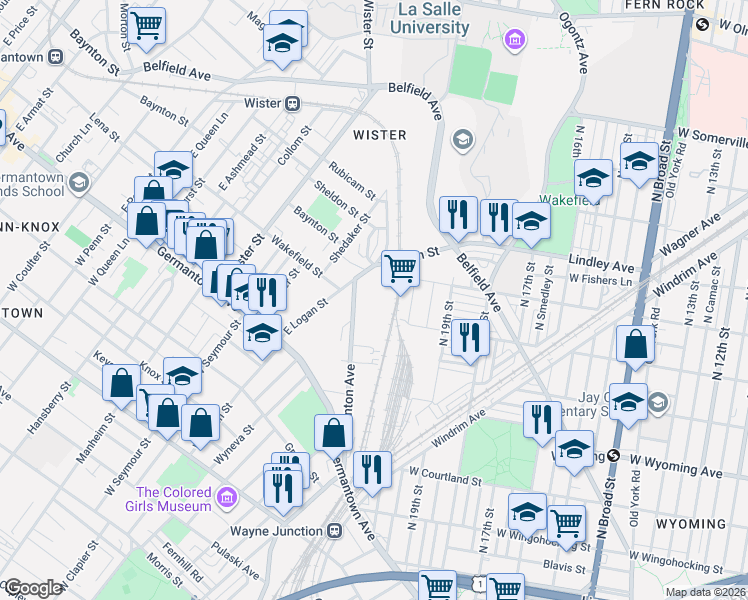 map of restaurants, bars, coffee shops, grocery stores, and more near 4901 Stenton Avenue in Philadelphia