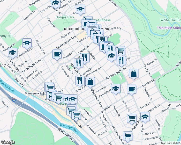 map of restaurants, bars, coffee shops, grocery stores, and more near 4328 Pechin Street in Philadelphia