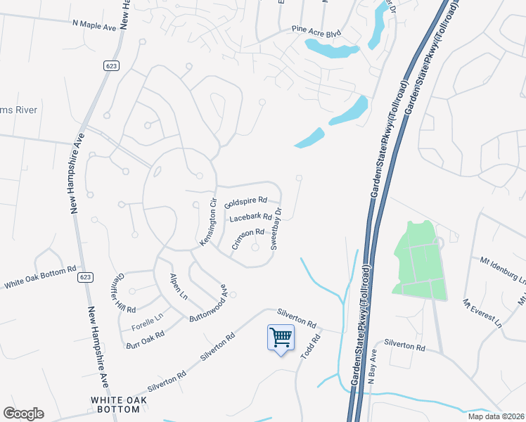 map of restaurants, bars, coffee shops, grocery stores, and more near 1614 Crimson Road in Toms River