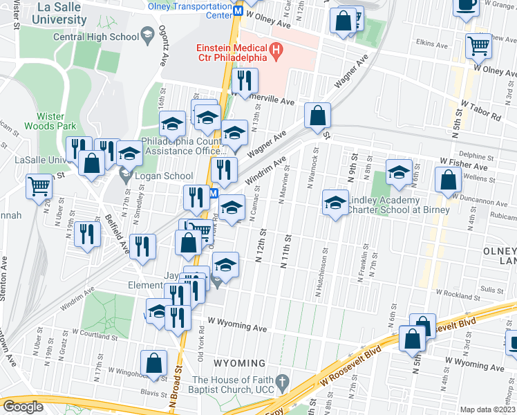 map of restaurants, bars, coffee shops, grocery stores, and more near 5043 North Camac Street in Philadelphia