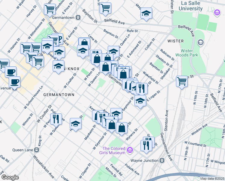map of restaurants, bars, coffee shops, grocery stores, and more near 30 Ashmead Place South in Philadelphia
