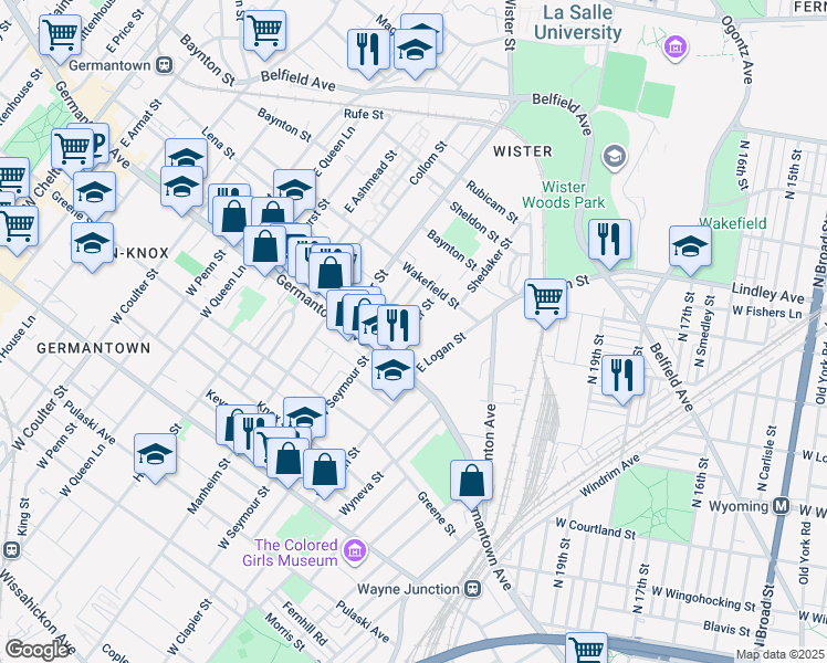 map of restaurants, bars, coffee shops, grocery stores, and more near 36 East Clapier Street in Philadelphia