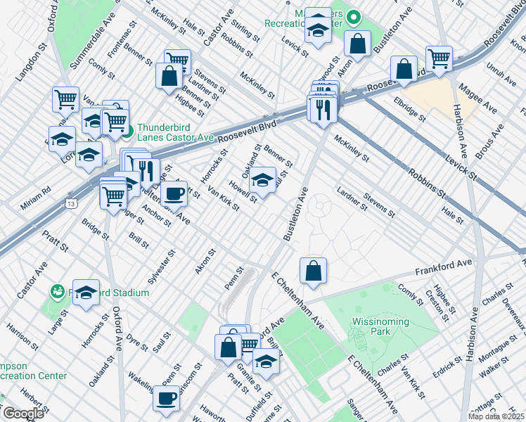 map of restaurants, bars, coffee shops, grocery stores, and more near 5919 Saul Street in Philadelphia