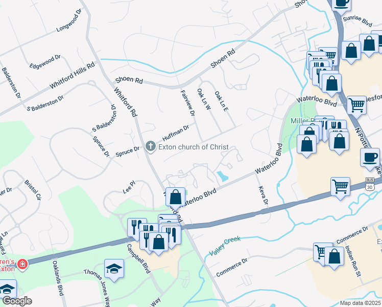 map of restaurants, bars, coffee shops, grocery stores, and more near 322 West Swedesford Road in Exton