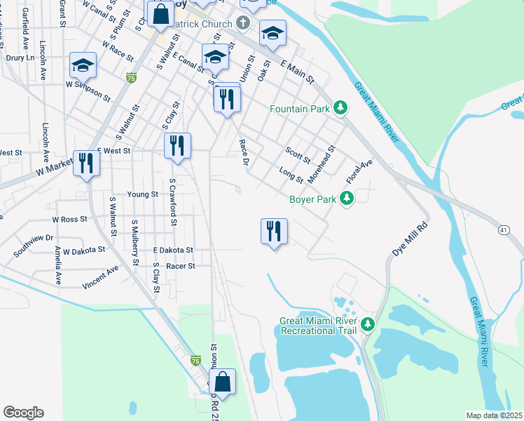 map of restaurants, bars, coffee shops, grocery stores, and more near 906 Race Drive in Troy