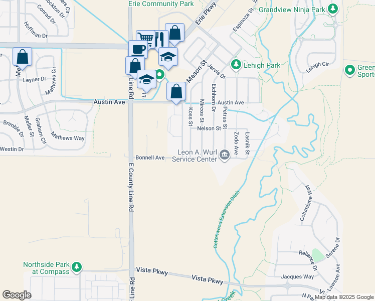 map of restaurants, bars, coffee shops, grocery stores, and more near 1160 Koss Street in Erie