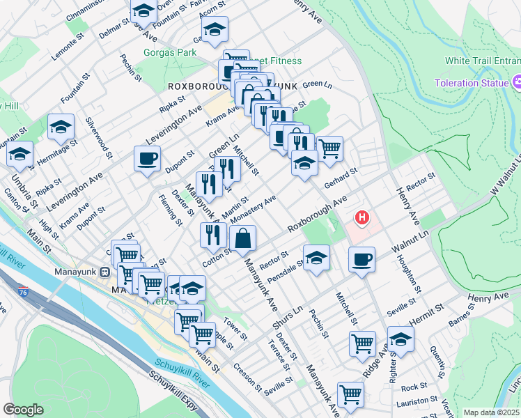 map of restaurants, bars, coffee shops, grocery stores, and more near 4354 Freeland Avenue in Philadelphia