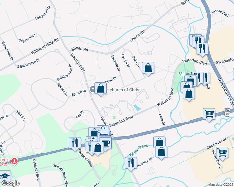 map of restaurants, bars, coffee shops, grocery stores, and more near 322 West Swedesford Road in Exton