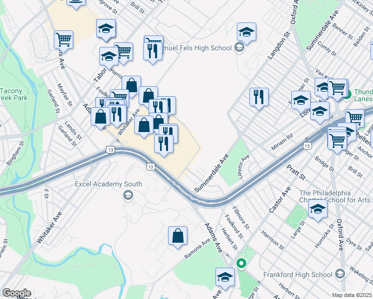 map of restaurants, bars, coffee shops, grocery stores, and more near 54 in Philadelphia