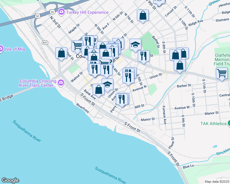 map of restaurants, bars, coffee shops, grocery stores, and more near 246 Union Street in Columbia