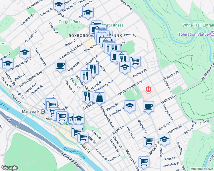 map of restaurants, bars, coffee shops, grocery stores, and more near 4354 Freeland Avenue in Philadelphia