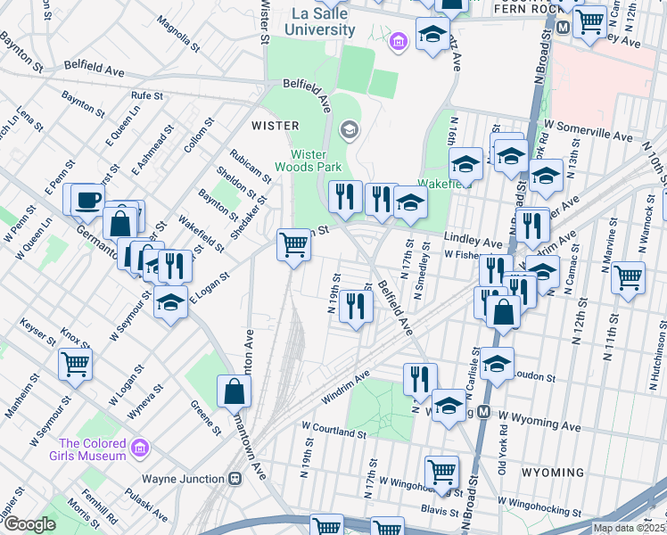 map of restaurants, bars, coffee shops, grocery stores, and more near 4948 North 19th Street in Philadelphia