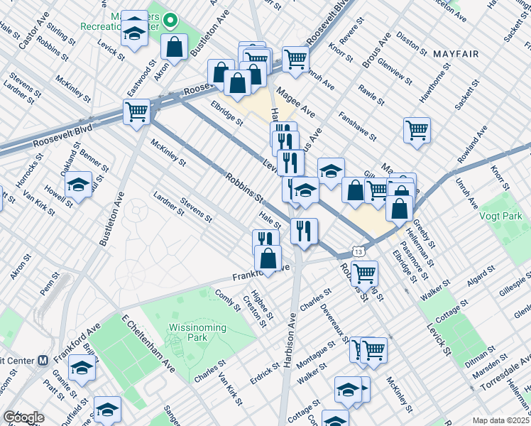 map of restaurants, bars, coffee shops, grocery stores, and more near 2907 Hale Street in Philadelphia