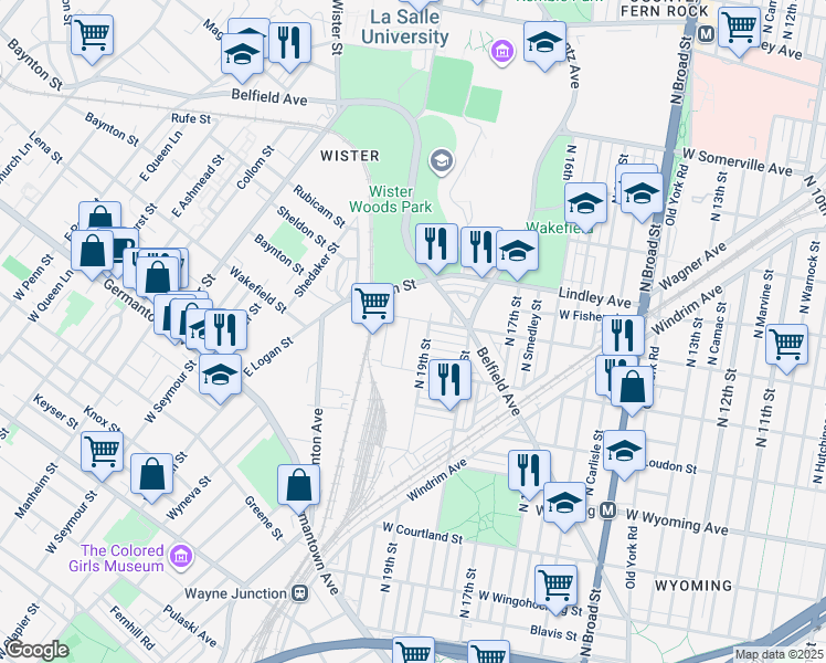 map of restaurants, bars, coffee shops, grocery stores, and more near 4941 North Uber Street in Philadelphia