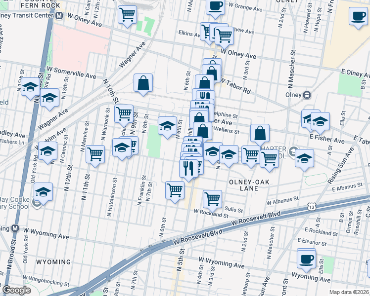 map of restaurants, bars, coffee shops, grocery stores, and more near 544 West Duncannon Avenue in Philadelphia