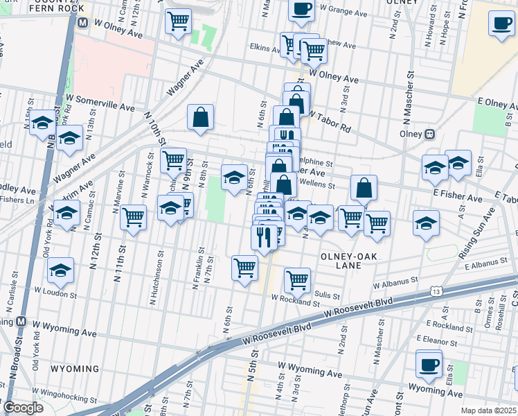 map of restaurants, bars, coffee shops, grocery stores, and more near 544 West Duncannon Avenue in Philadelphia