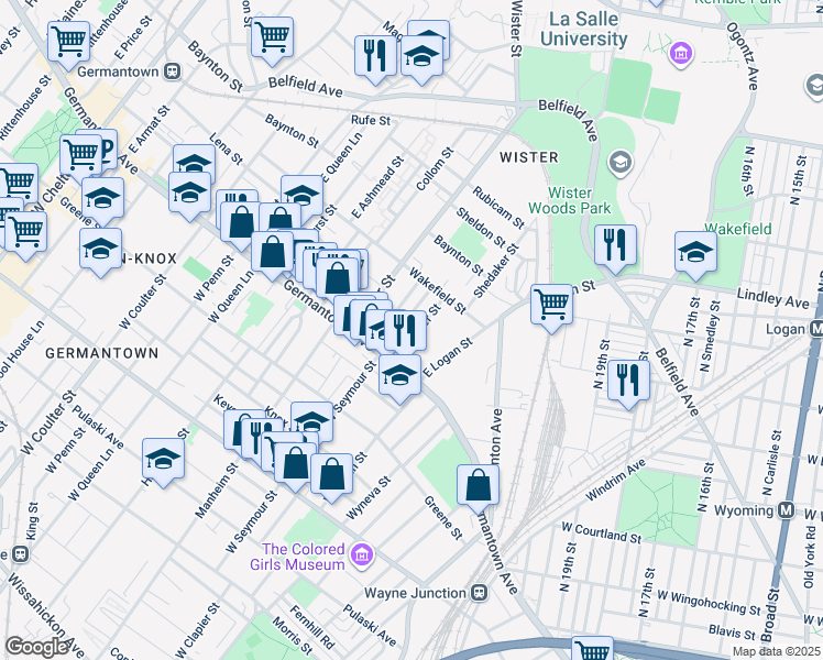 map of restaurants, bars, coffee shops, grocery stores, and more near 37 East Clapier Street in Philadelphia