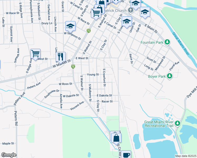 map of restaurants, bars, coffee shops, grocery stores, and more near 821 South Clay Street in Troy