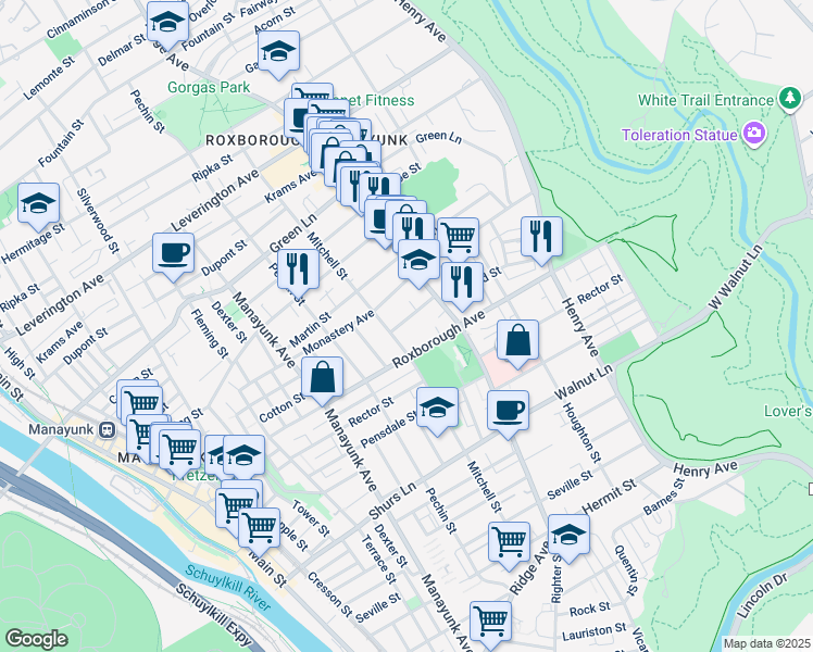 map of restaurants, bars, coffee shops, grocery stores, and more near 465 Gerhard Street in Philadelphia