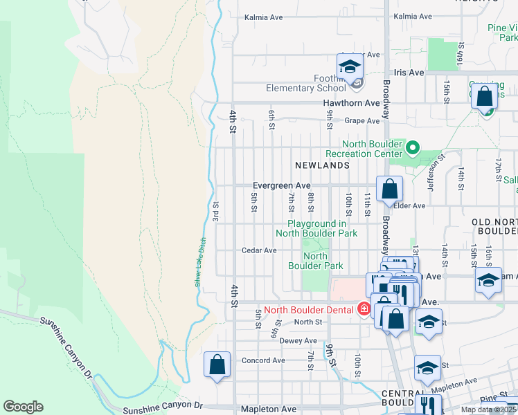 map of restaurants, bars, coffee shops, grocery stores, and more near 3059 6th Street in Boulder