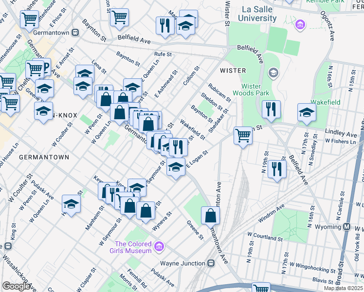 map of restaurants, bars, coffee shops, grocery stores, and more near 39 East Clapier Street in Philadelphia