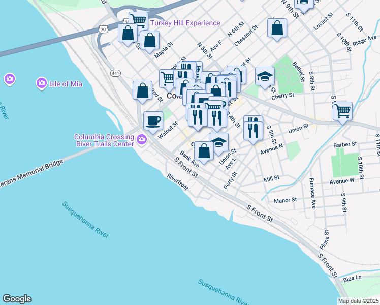 map of restaurants, bars, coffee shops, grocery stores, and more near 146 Locust Street in Columbia
