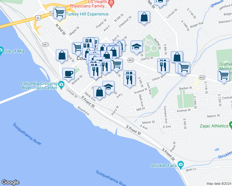 map of restaurants, bars, coffee shops, grocery stores, and more near 300 Union Street in Columbia