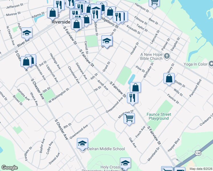 map of restaurants, bars, coffee shops, grocery stores, and more near 569 South Fairview Street in Riverside